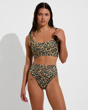 Double Scoop Top + Hi Hi Bottom - Brushed Leopard (Size S)