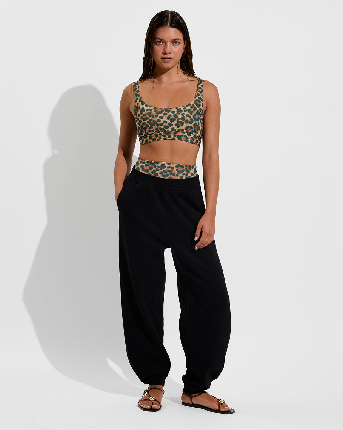 Double Scoop Top - Brushed Leopard  + Field Day Sweatpant - Jet (Size S) 