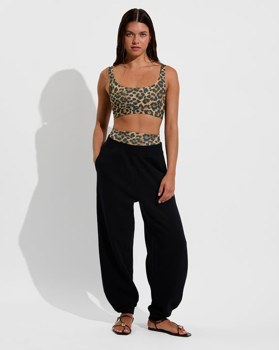 Double Scoop Top - Brushed Leopard  + Field Day Sweatpant - Jet (Size S) 