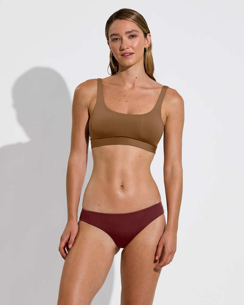 Double Scoop Top - Tan Lines + Halfmoon Bottom - Jam (Size S)