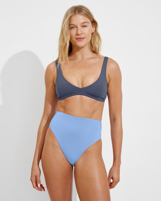 Plunge Top - Varsity + Hi Hi Bottom - Blue Skies (Size S)