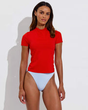 Rays SS Top *Long - Sweet Chili Heat + Hi Hi Bottom *Beach Bound - Blue Skies / Sweet Chili Heat (Size S) [Front View]