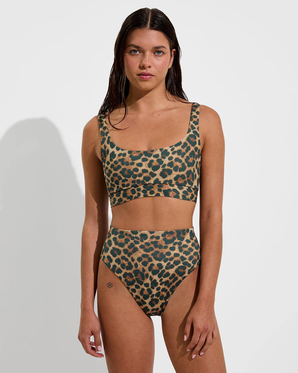 Double Scoop Top + Hi Hi Bottom - Brushed Leopard (Size S)