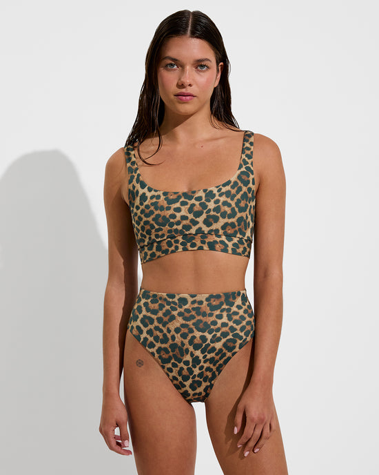 Double Scoop Top + Hi Hi Bottom - Brushed Leopard (Size S)