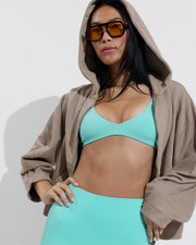 Plunge Top + Hi Line Shortie - Drift + Beach Side Hoodie - Beach (Size S)