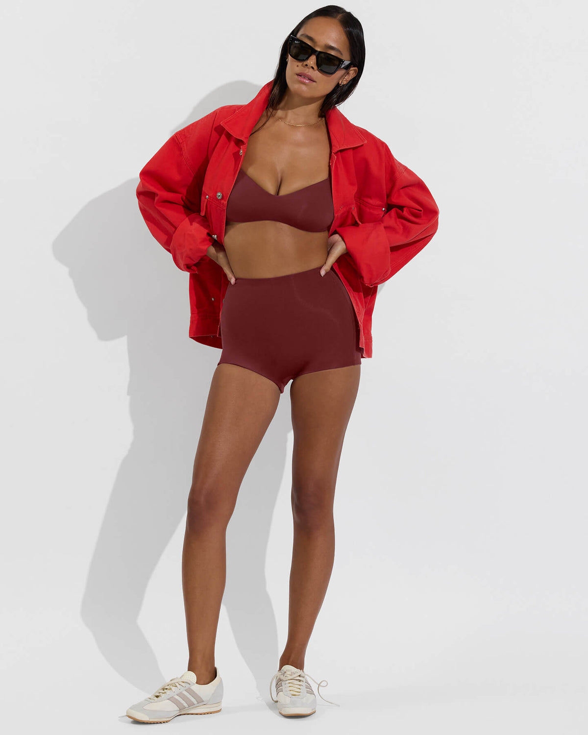 La plage top paired with hi line shortie in jam 
