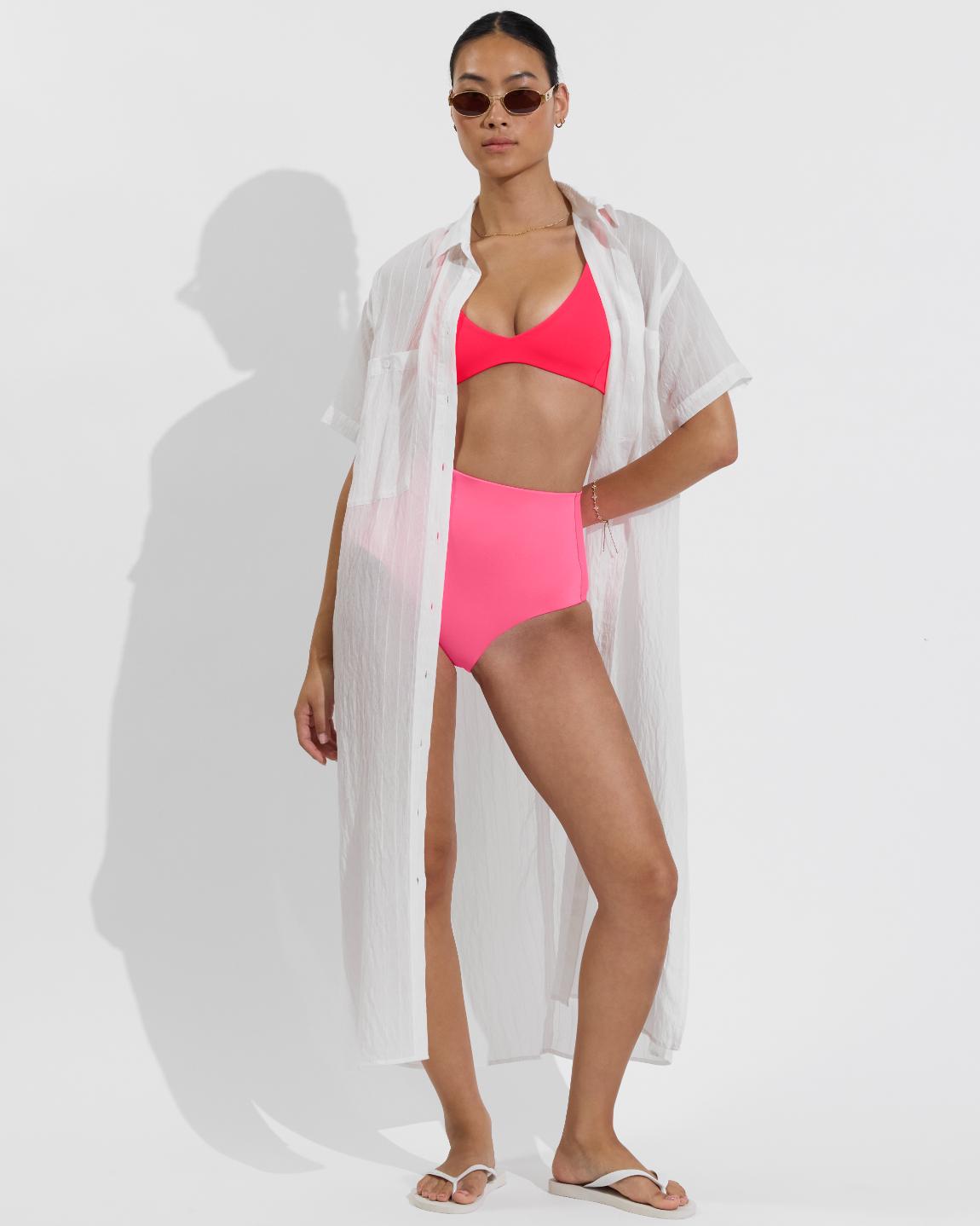 Plunge Top - Rescue + Hi Tide Bottom - Zinc (Size S) + Getaway Shirt Dress - Sheer Stripe: Coconut Stripe (Size S/M)