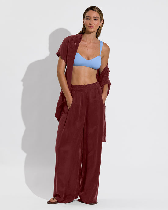 La Plage Top - Blue Skies (Size S) + Day Trip Button Down + Day Trip Pant - Jam (Size S)