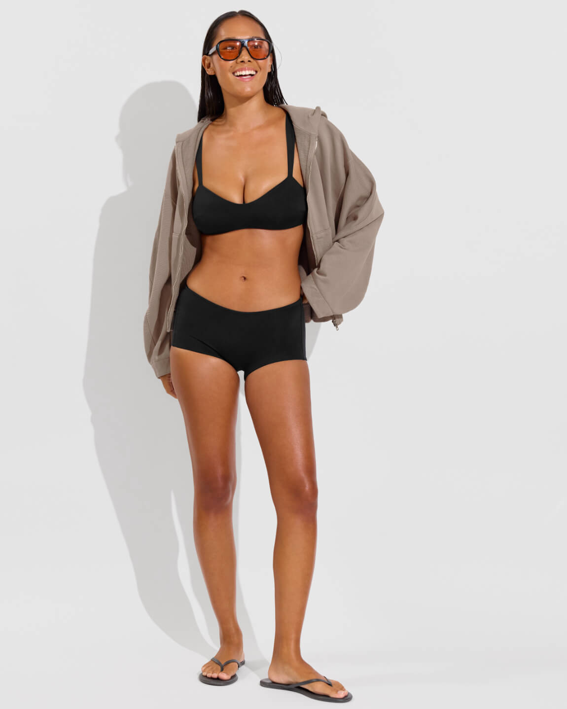 La Plage Top + Lo Lo Shortie - Jet + Beach Side Hoodie - Beach (Size S)