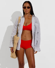Club Top D (32DD, Size S) + Lo Lo Shortie - Sweet Chili Heat (Size S) + Getaway Button Down - Varsity / Coconut (Size S/M)