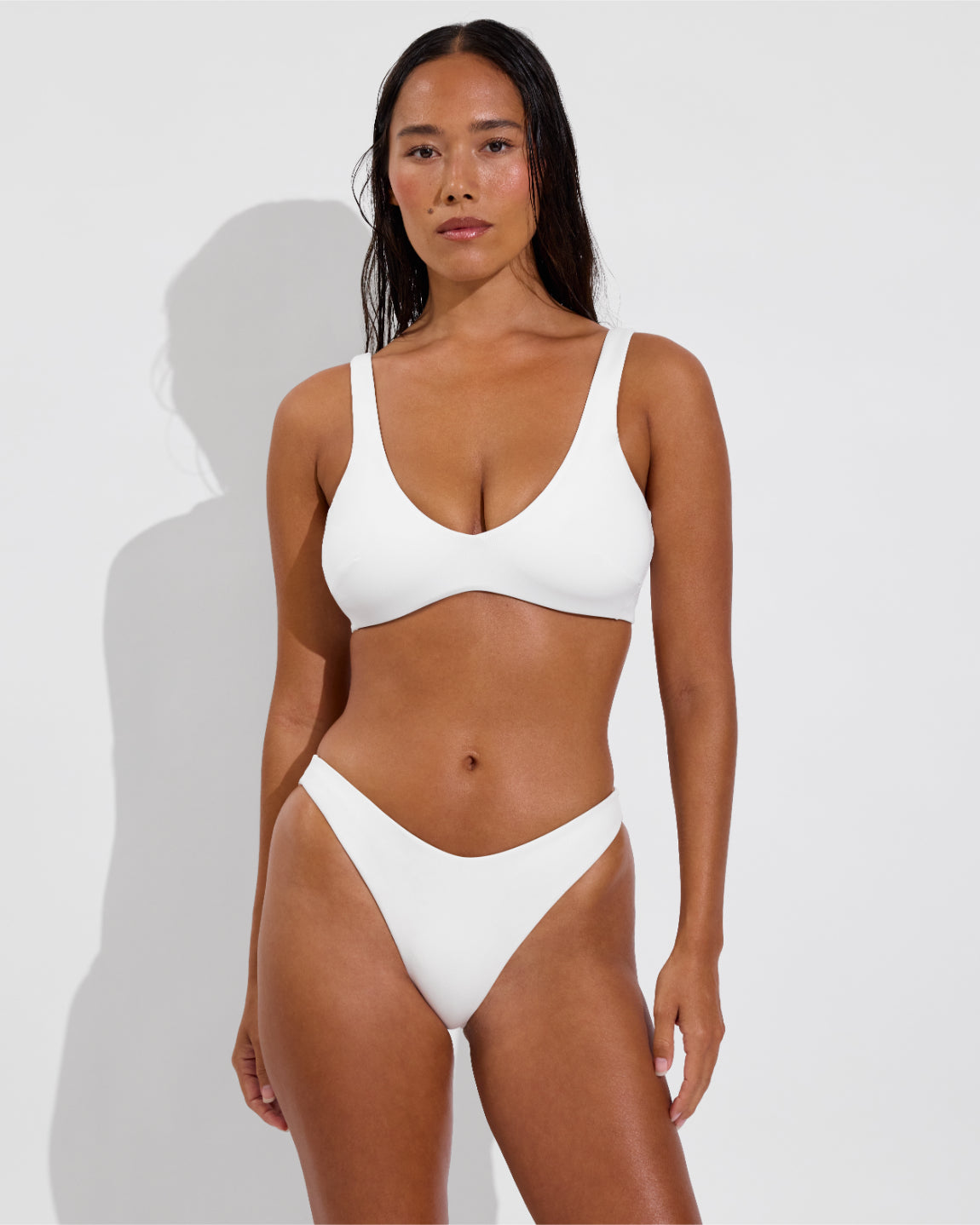 Plunge Top D+ (32DD, Size S) + Dip Bottom - Coconut (Size S)