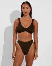Plunge Top D+ (32DD, Size S) + Throwback Thong - Cold Brew (Size S)