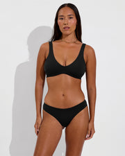 Plunge Top D+ (32DD, Size S) + Halfmoon Bottom - Jet (Size S)