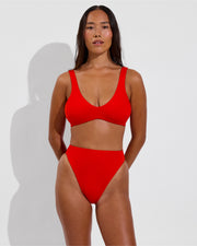Plunge Top D+ (32DD, Size S) + Super Hi Hi Bottom - Sweet Chili Heat (Size S)