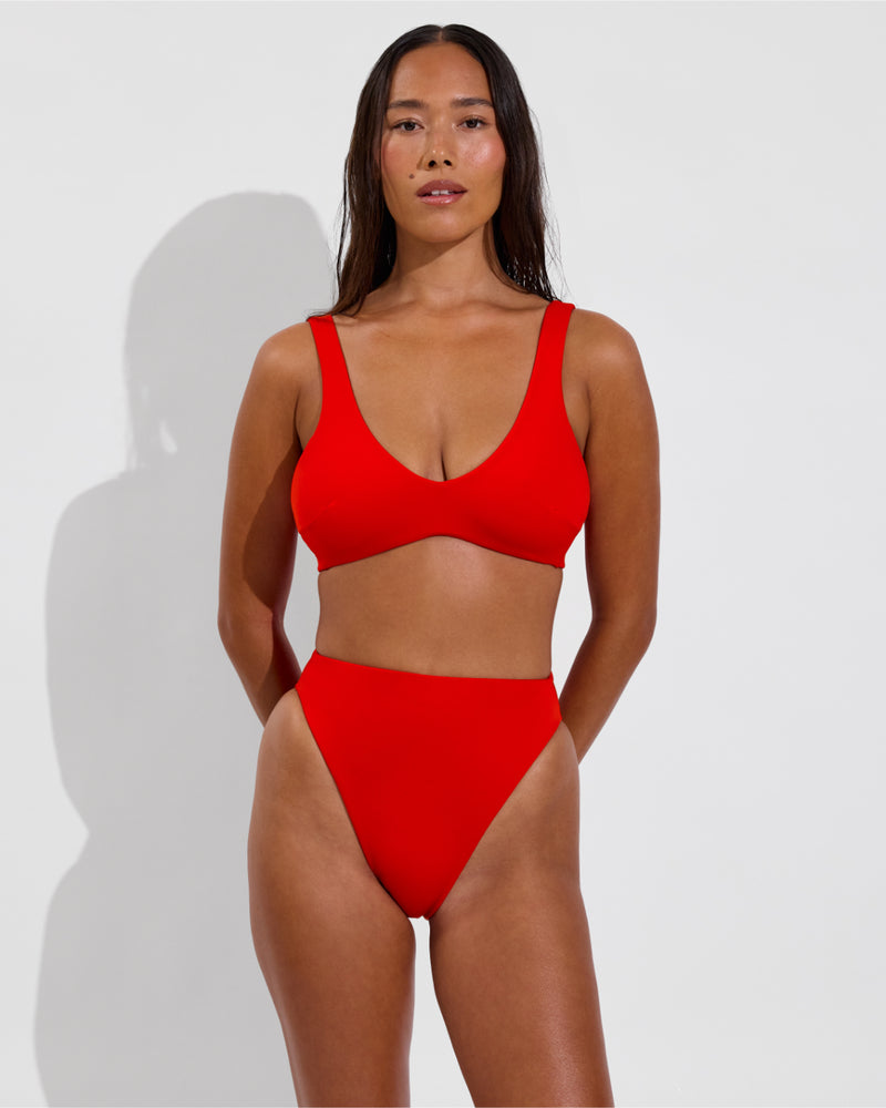 Plunge Top D+ (32DD, Size S) + Super Hi Hi Bottom - Sweet Chili Heat (Size S)