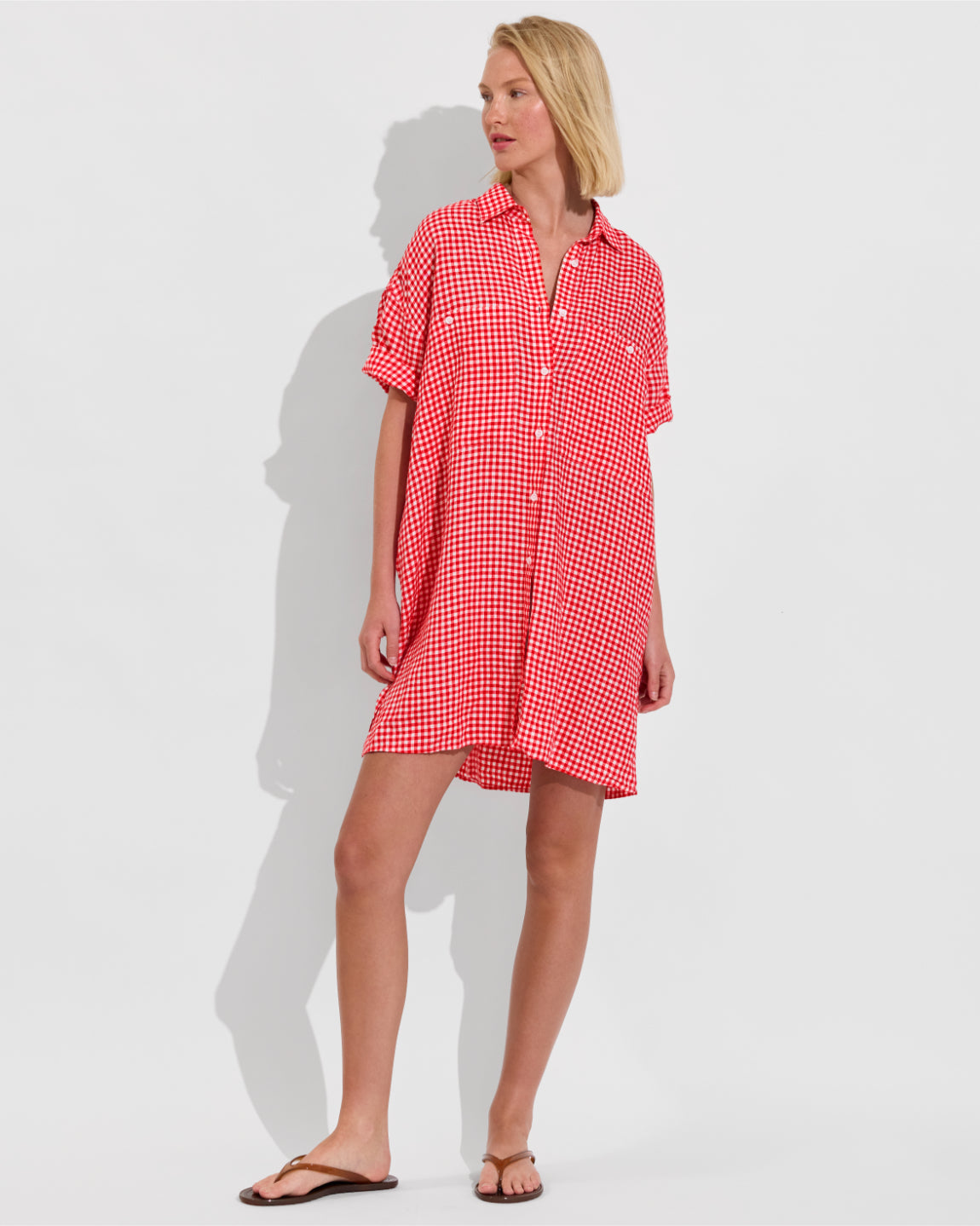 Getaway Mini Dress - Gingham: Sweet Chili Heat / Coconut (Size S/M) [Photo 1]