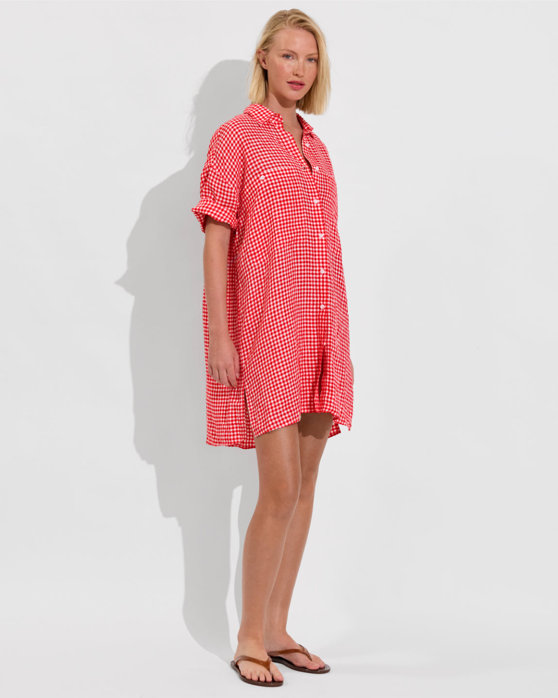 Getaway Mini Dress - Gingham: Sweet Chili Heat / Coconut (Size S/M) [Photo 3]