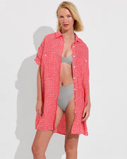 Getaway Mini Dress - Gingham: Sweet Chili Heat / Coconut (Size S/M) + Plunge Top + Hi Hi Bottom - Beach (Size S) [Photo 1]
