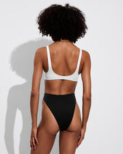 Plunge Top - Coconut + Throwback Bottom - Jet (Size S)