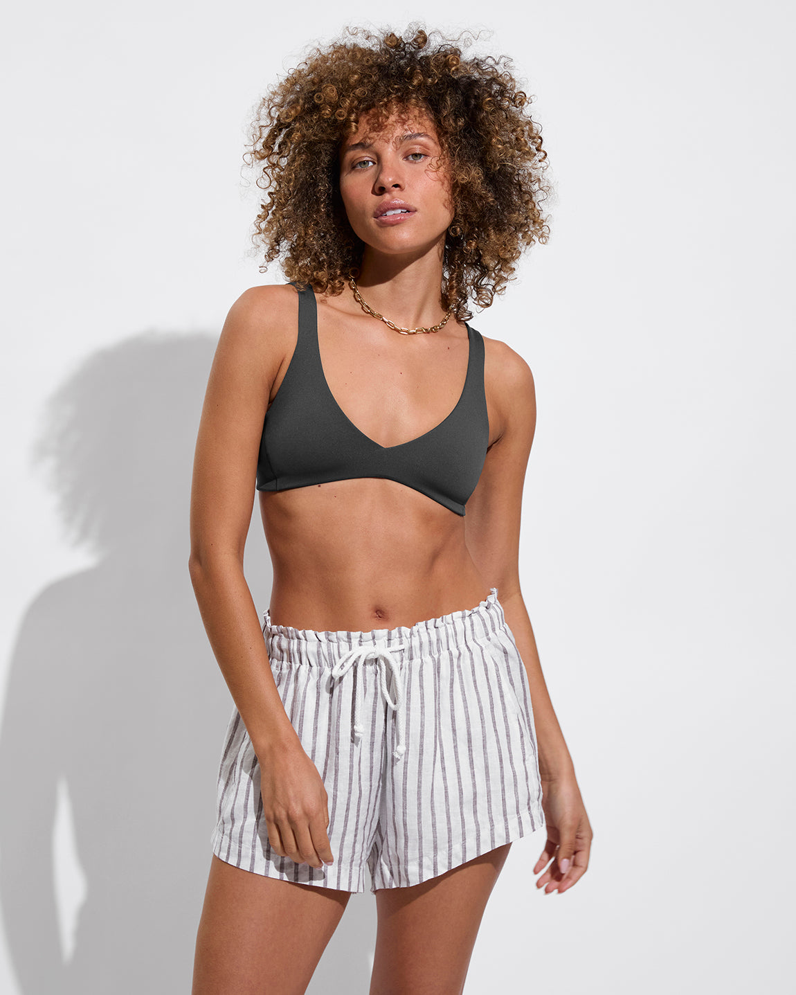 Plunge Top - Eclipse + Getaway Short - Classic Stripe: Stormy / Coconut (Size S)
