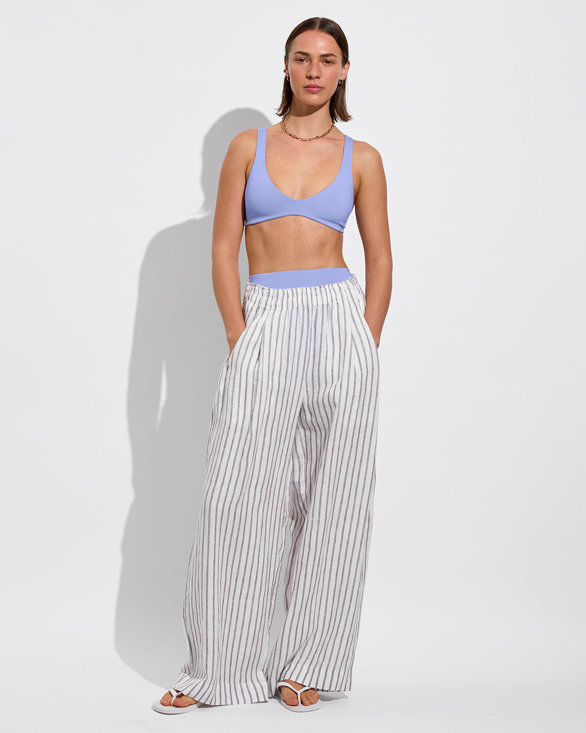Plunge Top - Riptide + Coastal Pant - Classic Stripe: Stormy/Coconut (Size S)