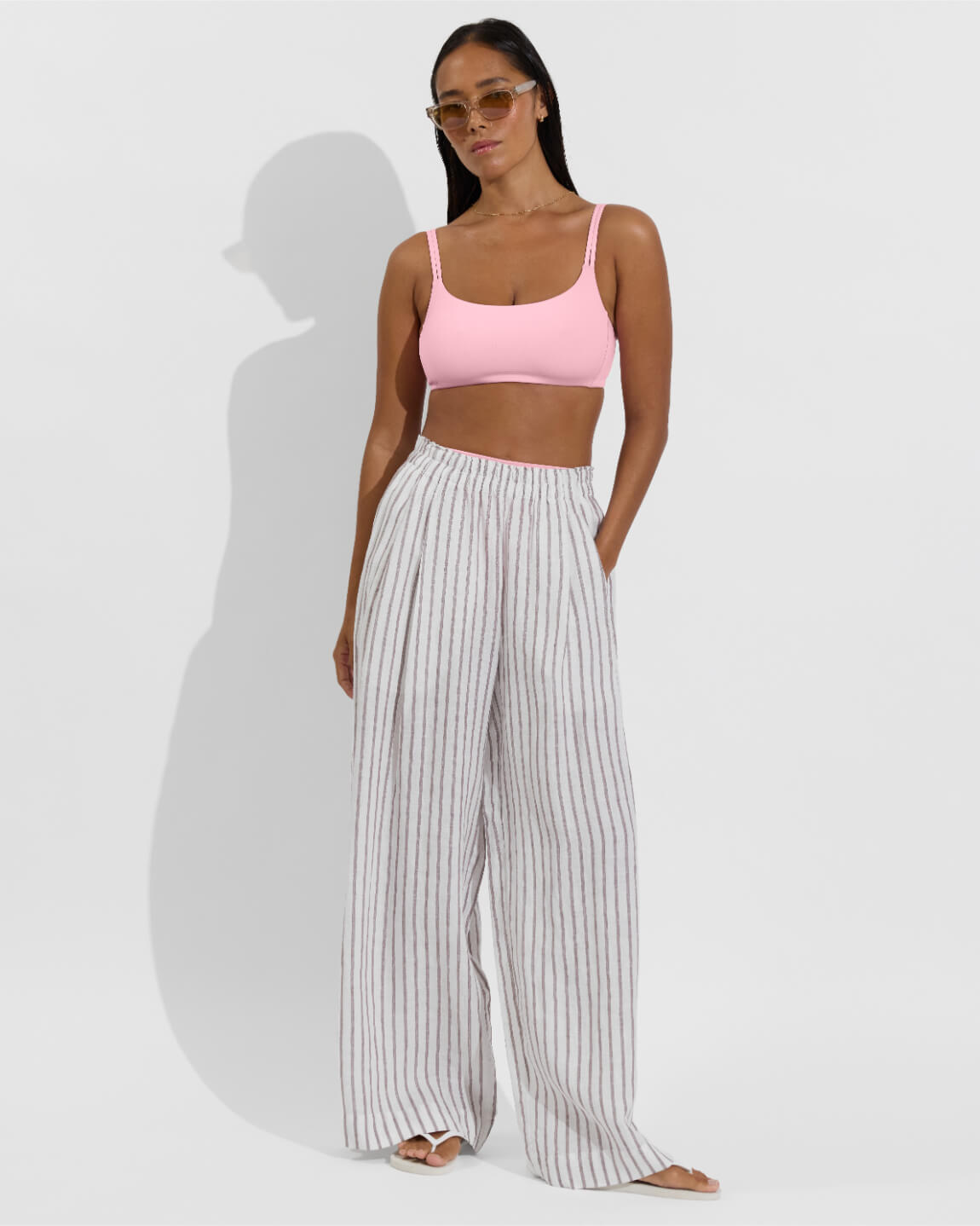 Pool Days Top D+ (32DD, Size S) + Coastal Pant - Classic Stripe: Stormy / Coconut (Size S)