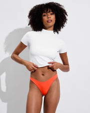Rays Short Sleeve Top - Coconut + Backside Thong - Aperol (Size S)