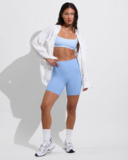 Pool Days Top - Splash Stripe Blue Skies/Coconut + Super Moves Short 5" - Blue Skies (Size S)