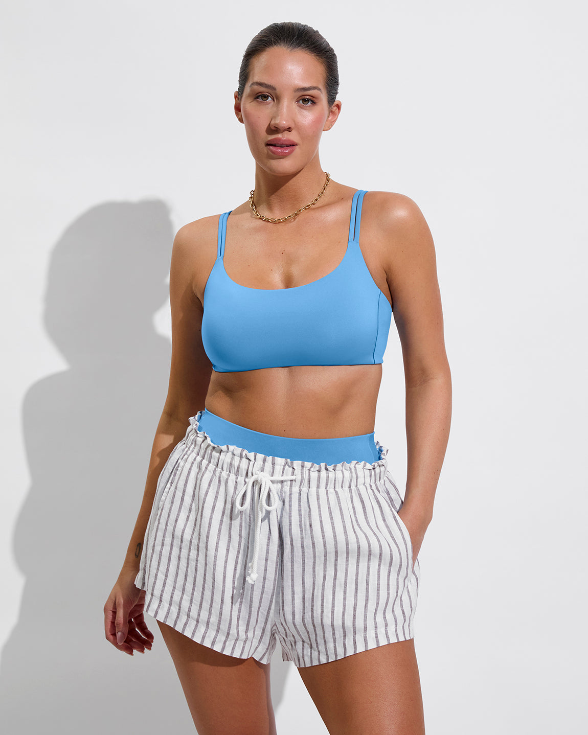 Pool Days D+ (34DD, Size L) + Hi Tide Bottom - Point Break + Getaway Short - Classic Stripe: Stormy / Coconut (Size L)