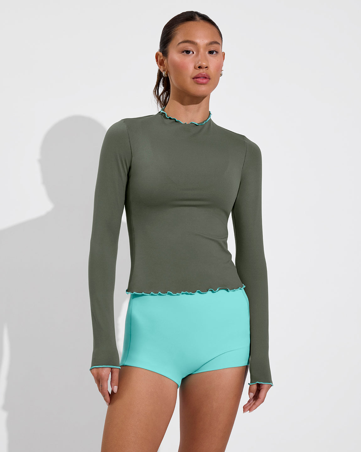 Rays Long Sleeve Top *Long *Wavy - Agave / Drift + Hi Line Shortie - Drift (Size S)