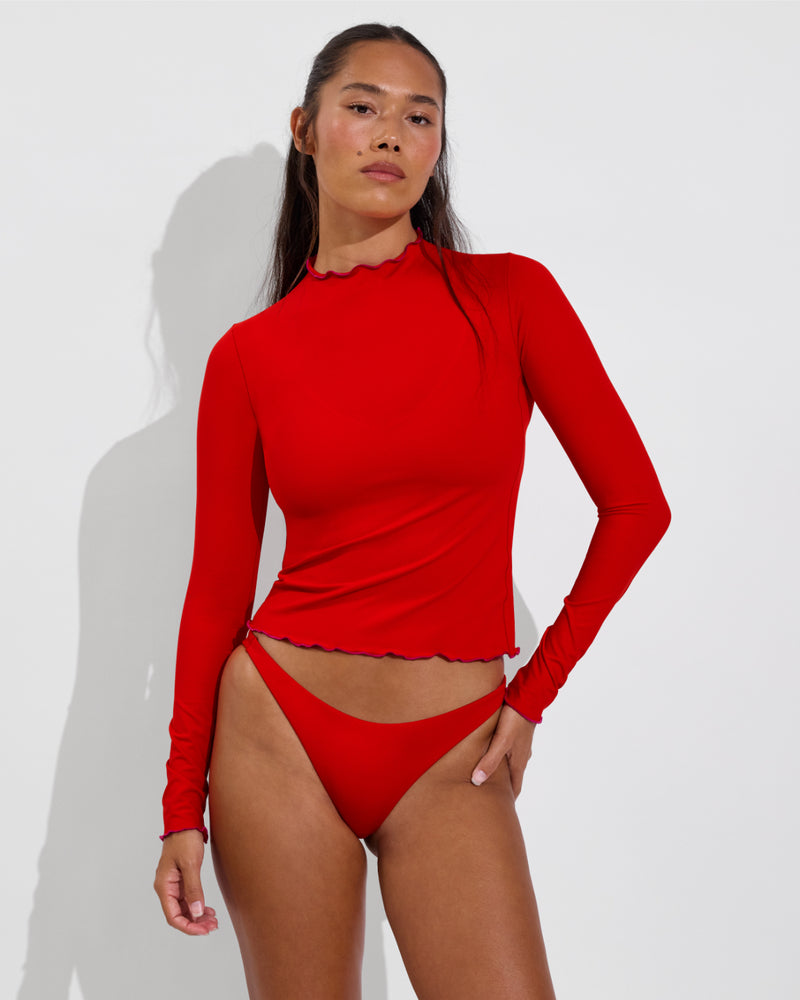 Rays Long Sleeve Top *Long *Wavy - Sweet Chili Heat / Hot + Rio Bottom - Sweet Chili Heat (Size S)
