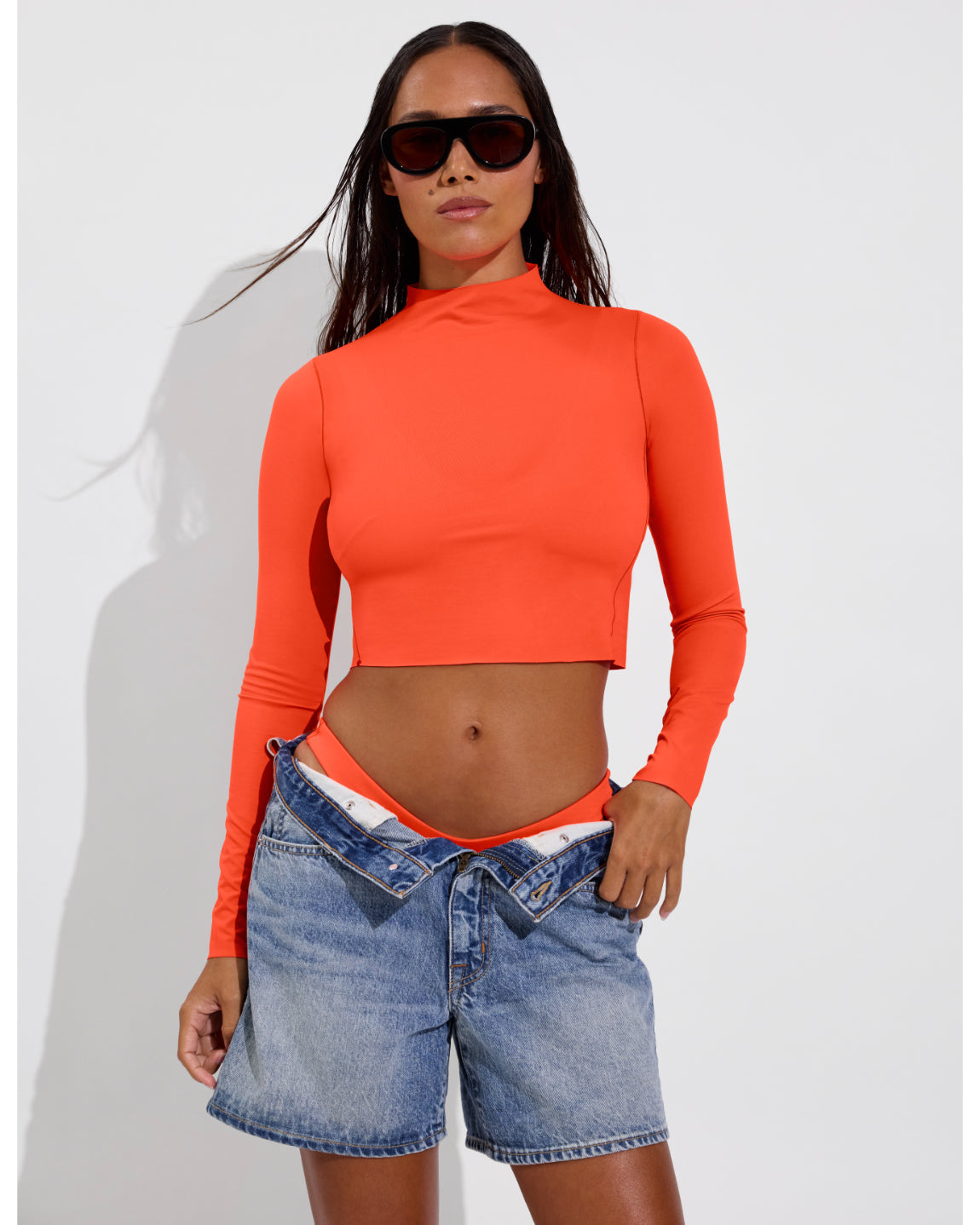 Rays Long Sleeve Top + Backside Thong - Aperol (Size S)