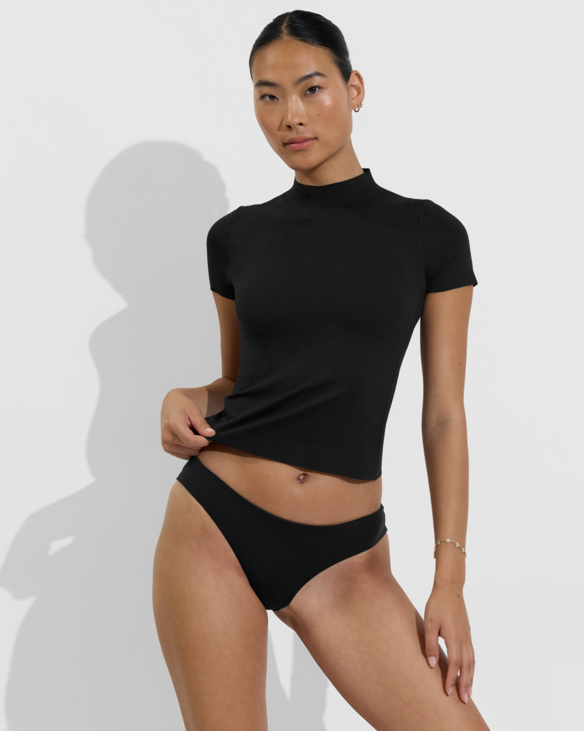 Rays Short Sleeve Top *Long + Halfmoon Bottom - Jet (Size S)