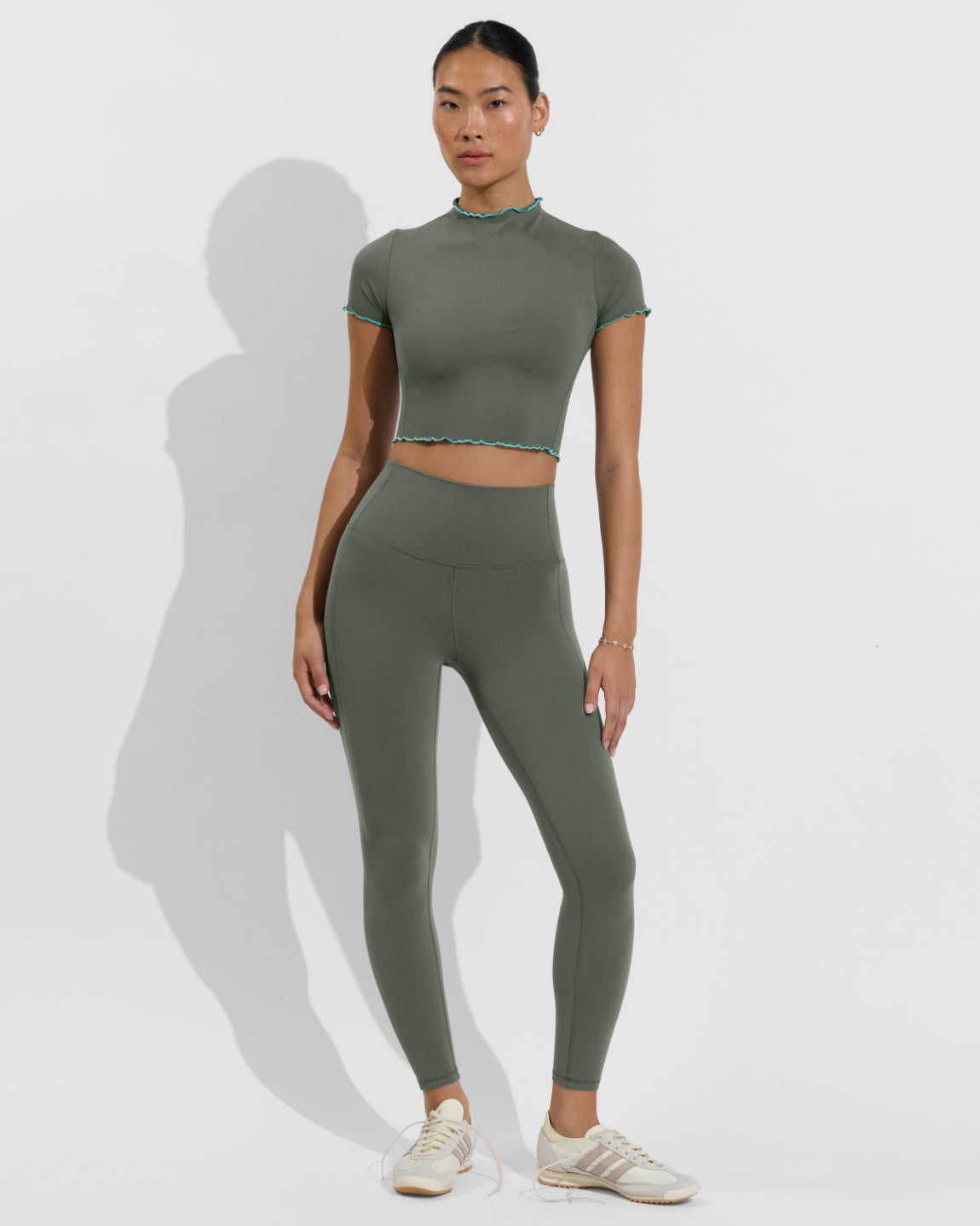 Rays Short Sleeve Top *Wavy - Agave / Drift + Super Moves Tight - Agave (Size S)