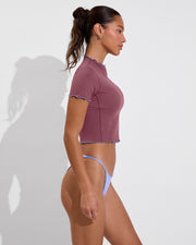 Rays Short Sleeve Top *Wavy - Desert Plum / Riptide + Skinny Dip Bottom - Riptide (Size S)