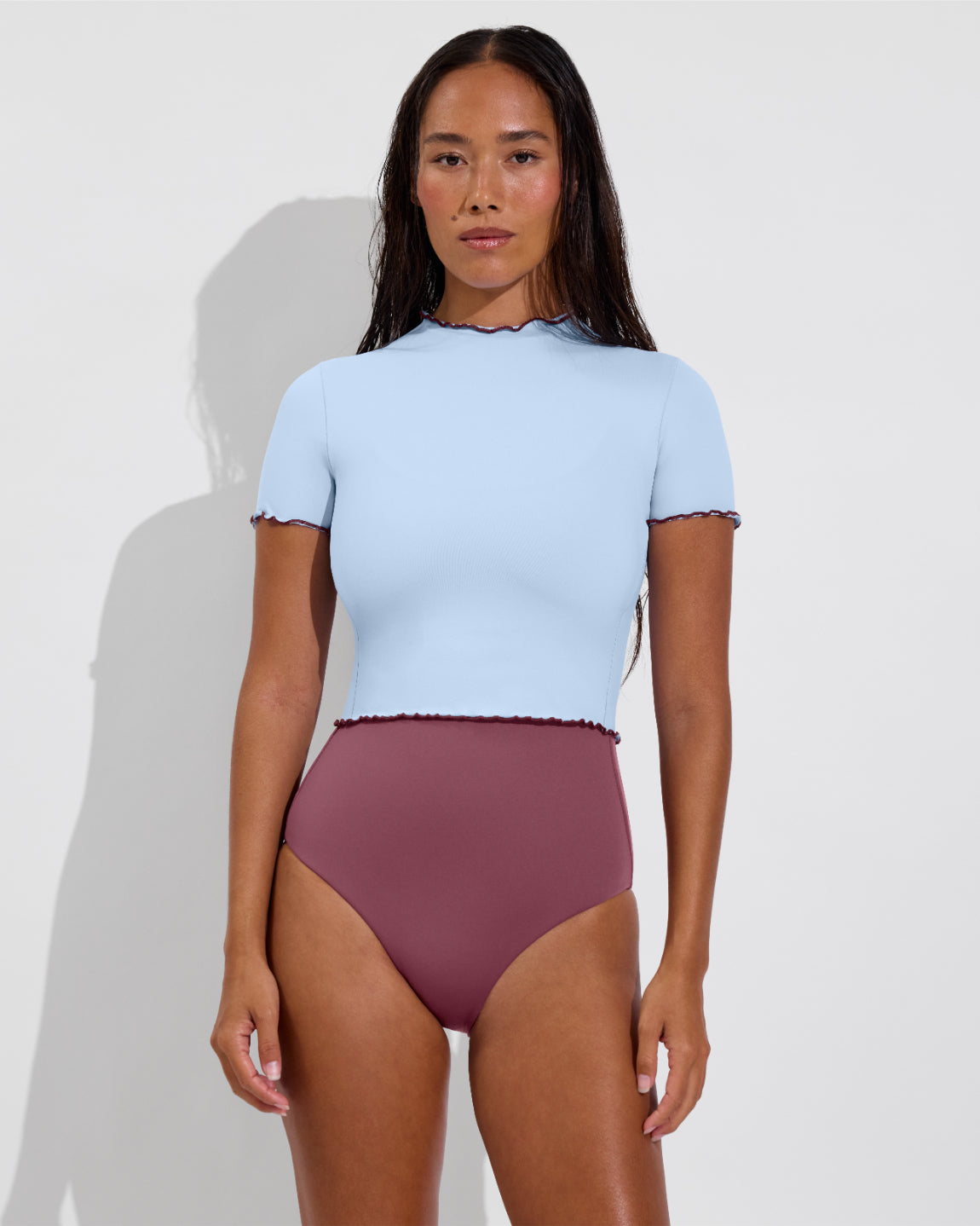 Rays Short Sleeve Top *Wavy - Blue Skies / Jam + Peak Suit D+ - Desert Plum (Size S)