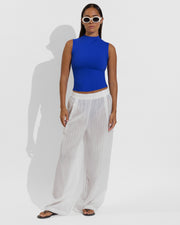 Rays Sleeveless Top *Long - First Place + Day Trip Pant: Sheer Stripe - Coconut Stripe (Size S)