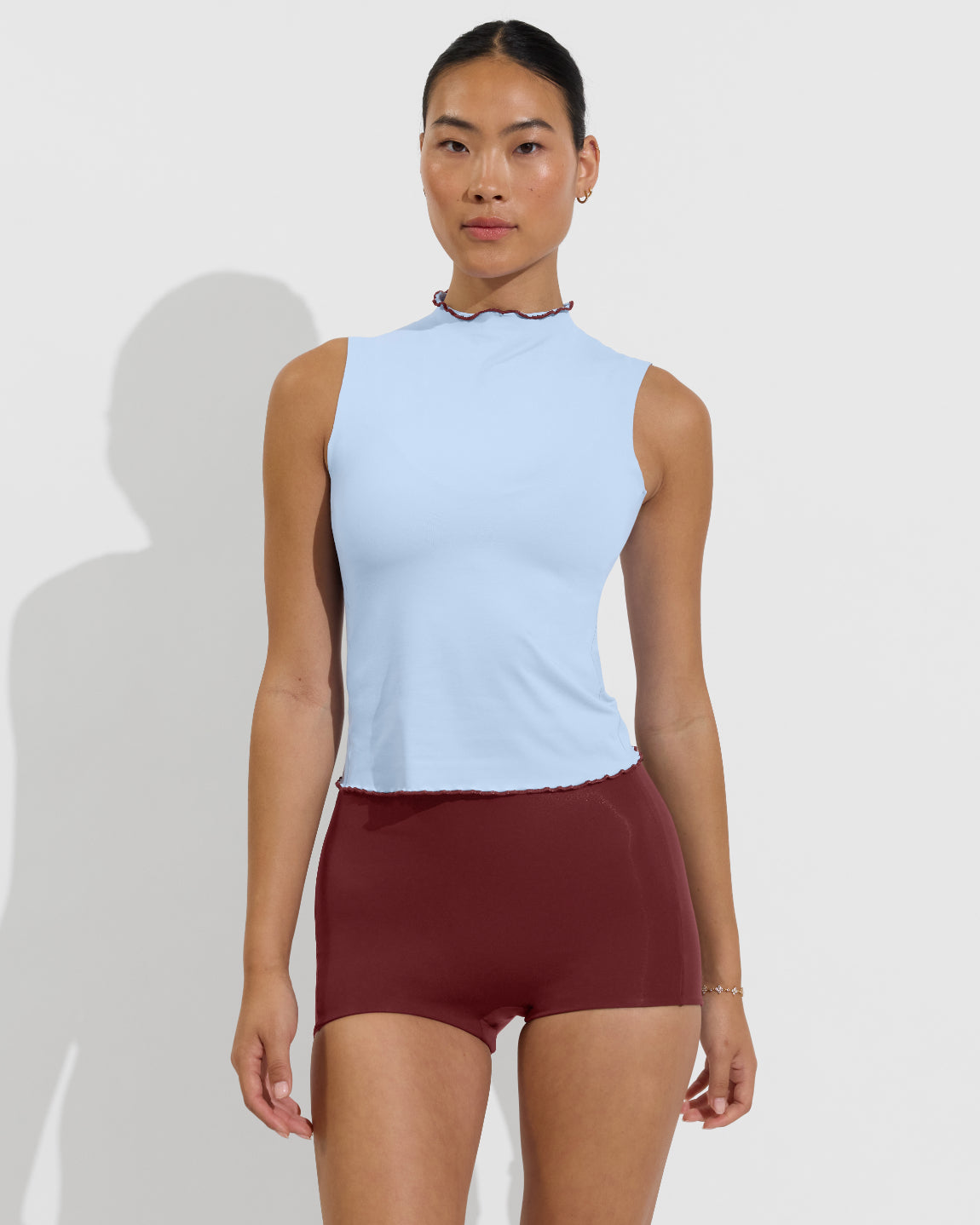 Rays Sleeveless Top *Long *Wavy - Blue Skies / Jam + Hi Line Shortie - Jam (Size S)