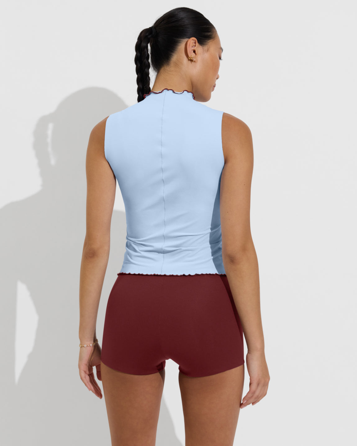 Rays Sleeveless Top *Long *Wavy - Blue Skies / Jam + Hi Line Shortie - Jam (Size S)