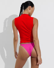 Rays Sleeveless Top *Long *Wavy - Sweet Chili Heat / Hot + Skinny Dip Bottom - Hot (Size S)