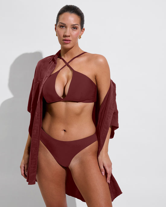 Reef Top D+ (34DD, Size L) + Halfmoon Bottom + Day Trip Button Down - Jam (Size L)