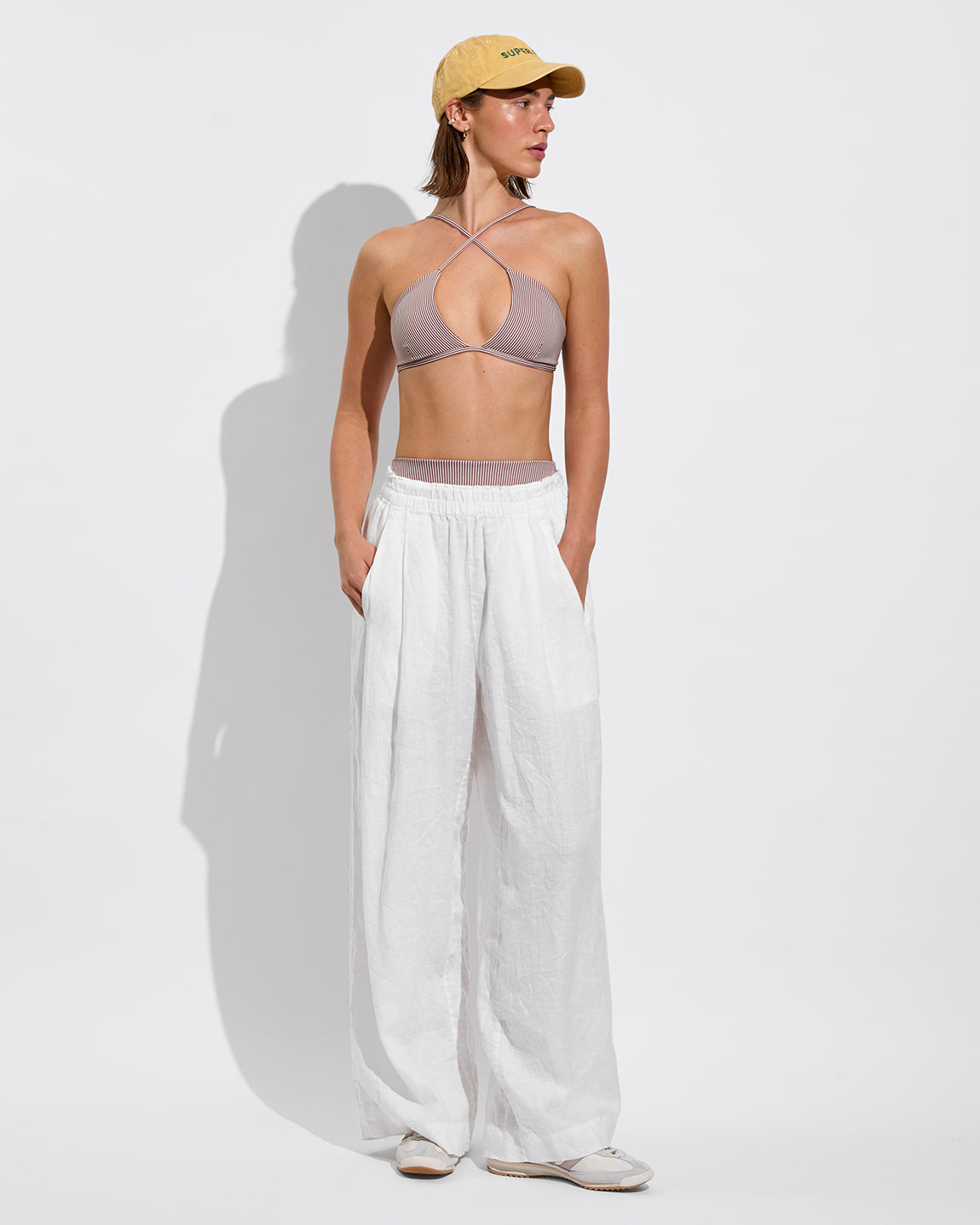 Reef Top + Super Hi Hi Bottom - Tiki / Holiday Stripe + Day Trip Pant *Sheer Stripe - Coconut (Size S)