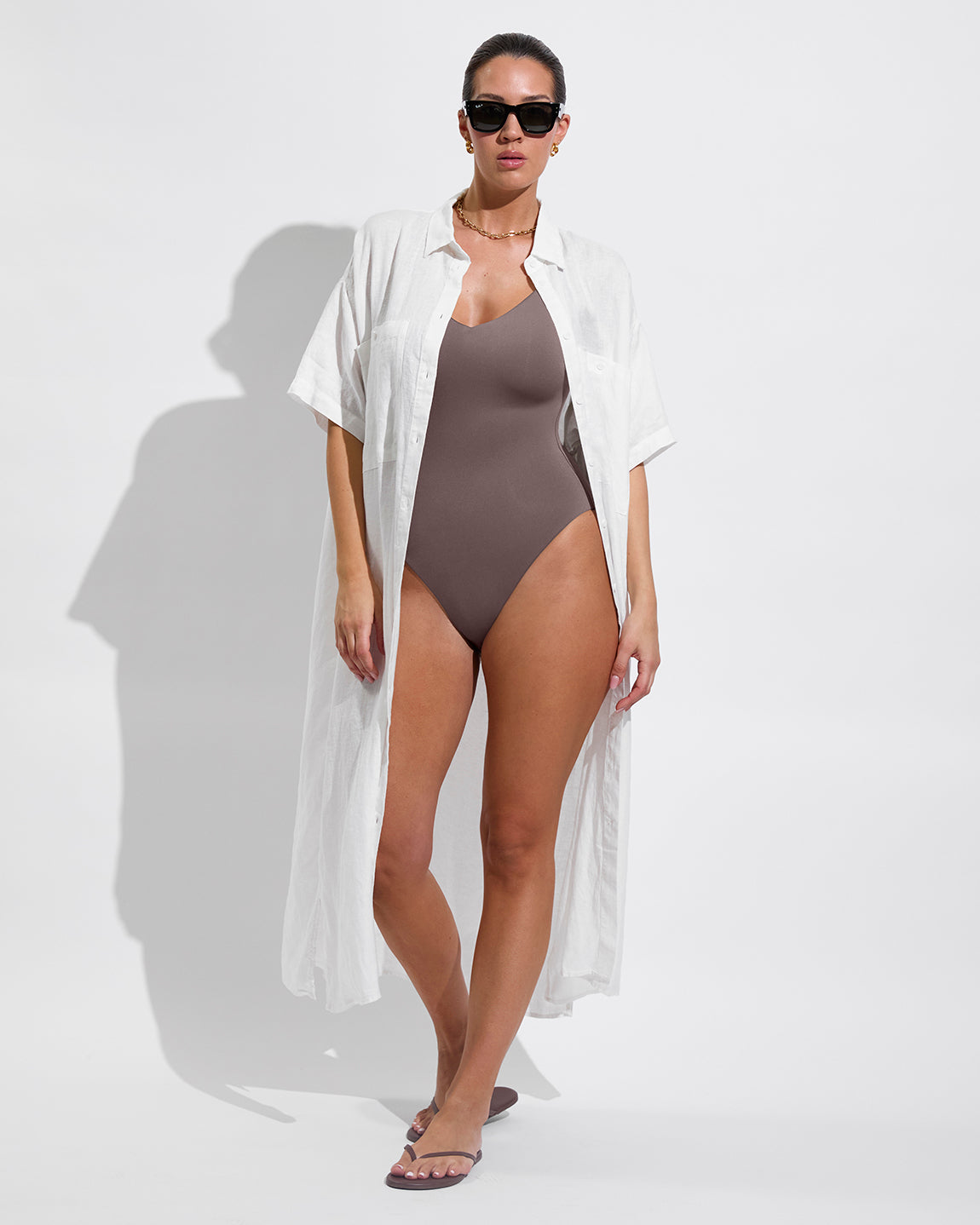 Sunday Suit D+ - Stormy (34DD, Size L) + Getaway Shirt Dress - Coconut (Size L)