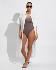 Sunday Suit D+ - Stormy (34DD, Size L) + Getaway Shirt Dress - Coconut (Size L)