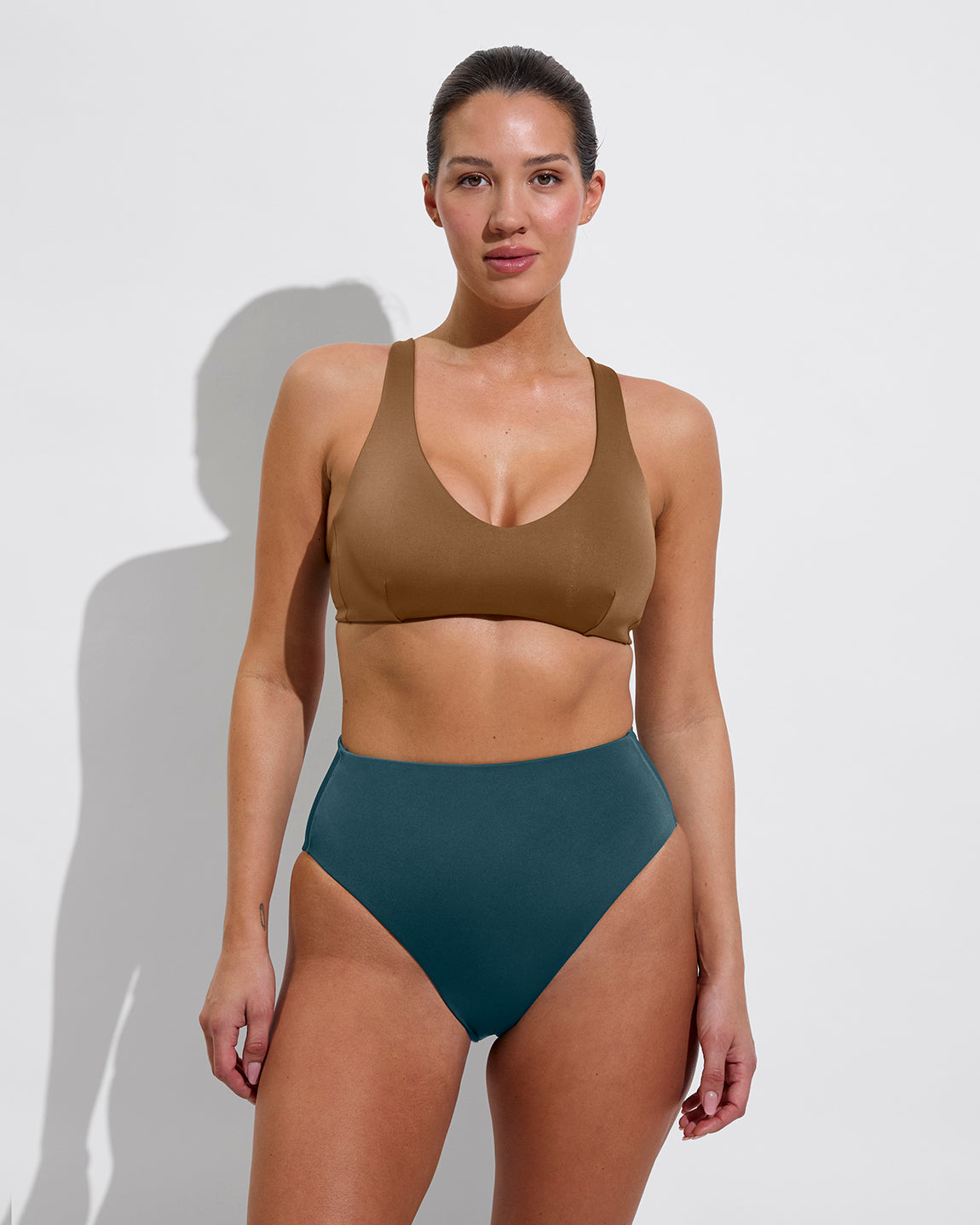 Sunday Top D+ (34DD, Size L) - Tan Lines + Hi Hi Bottom - Deep End (Size L)