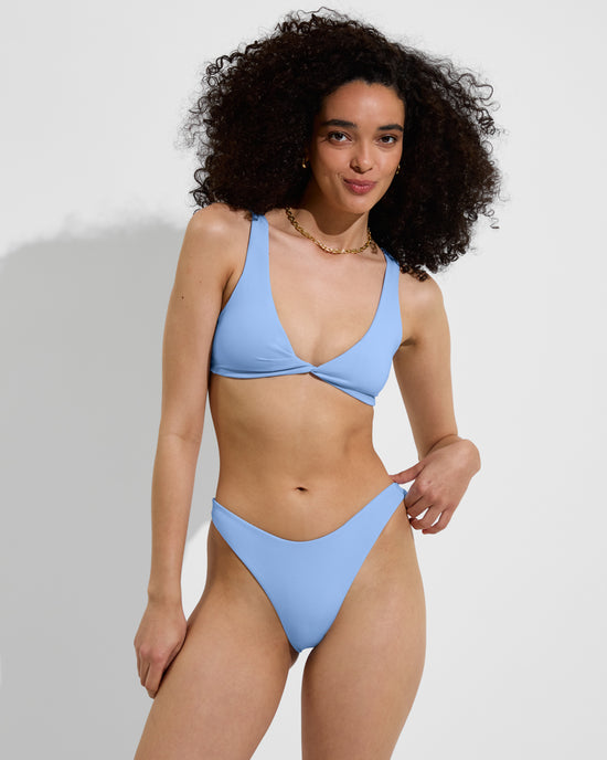 Twisted Plunge Top + Dip Bottom - Blue Skies (Size S)