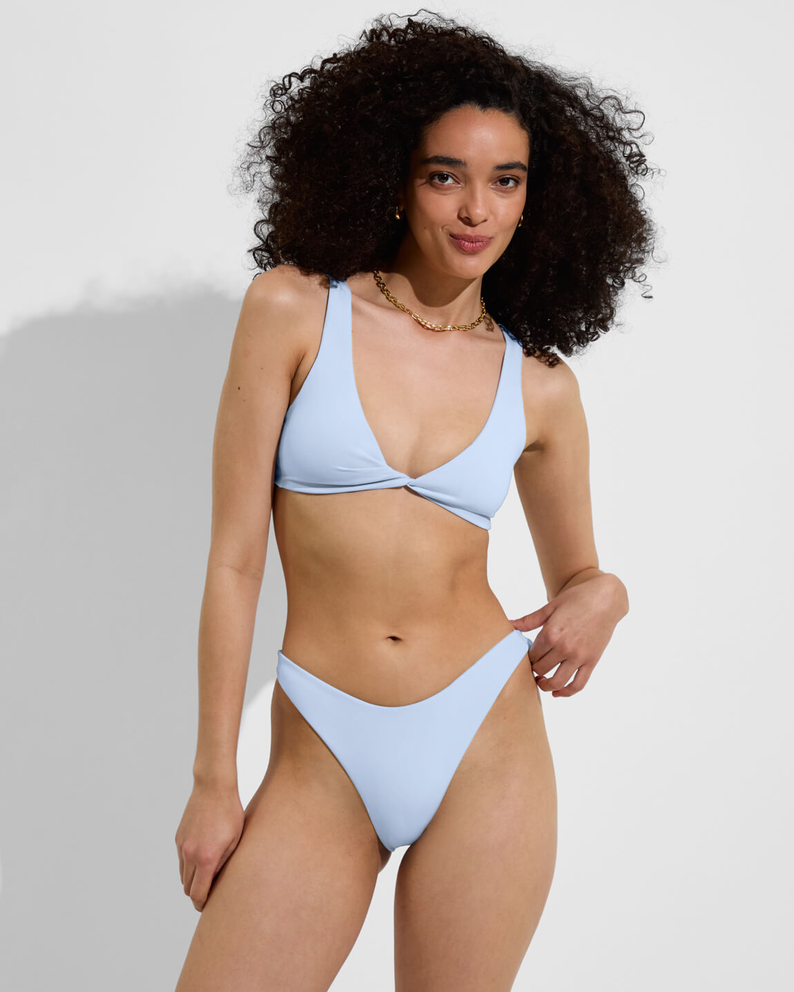 Twisted Plunge Top + Dip Bottom - Blue Skies (Size S)
