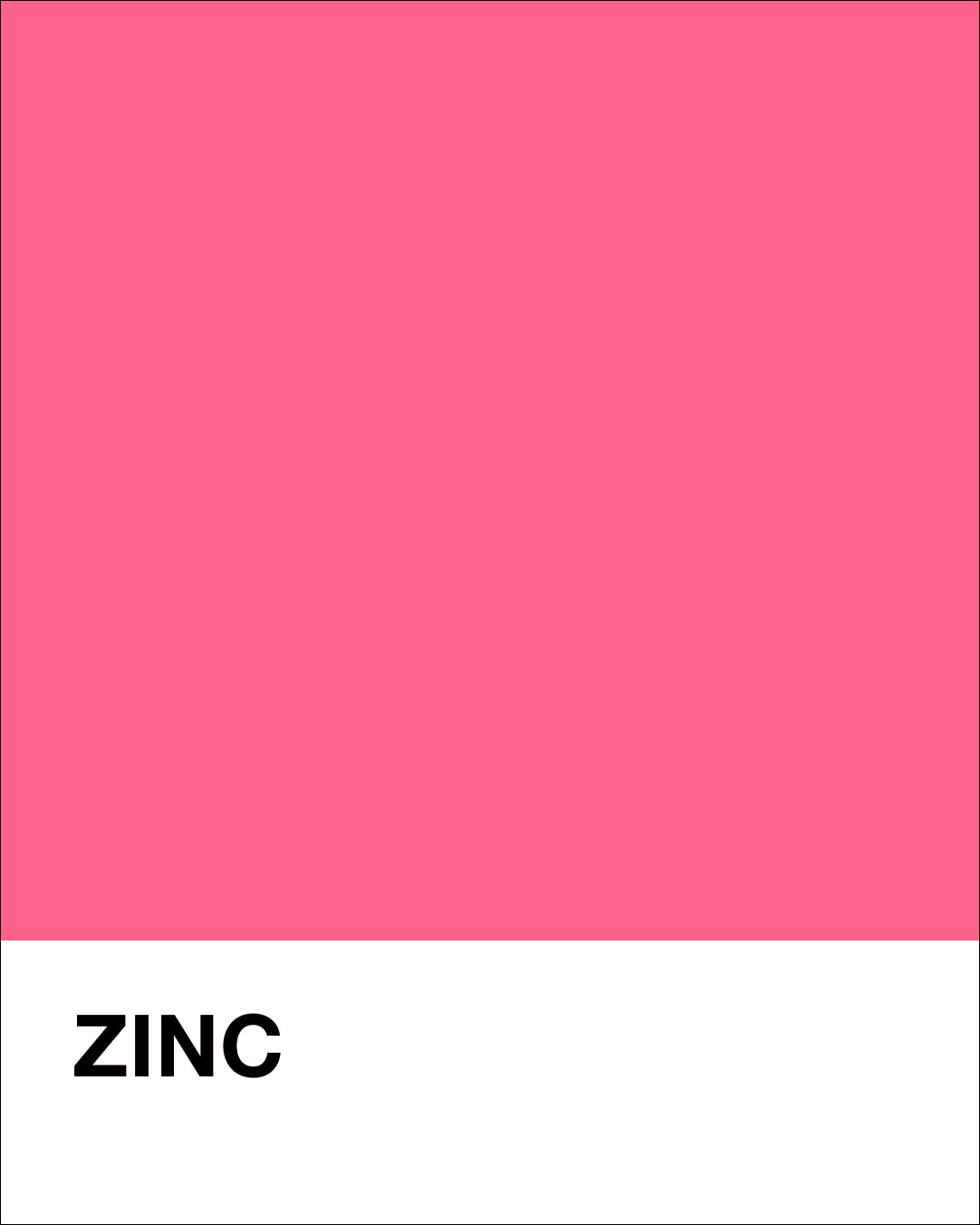 Solid pink color swatch with 'ZINC' label at the bottom