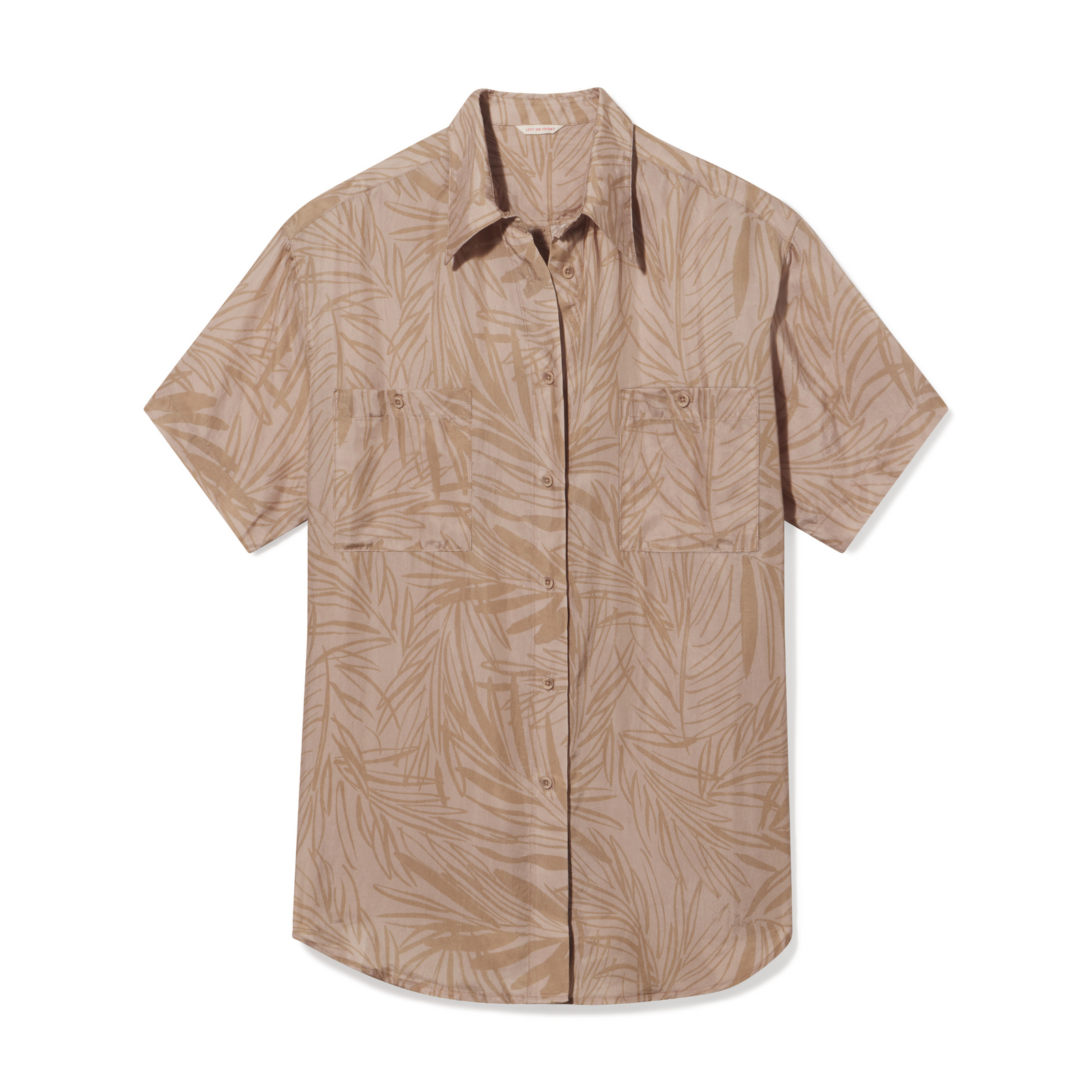 Day Trip Button Down - Petite Palm Fronds Tan