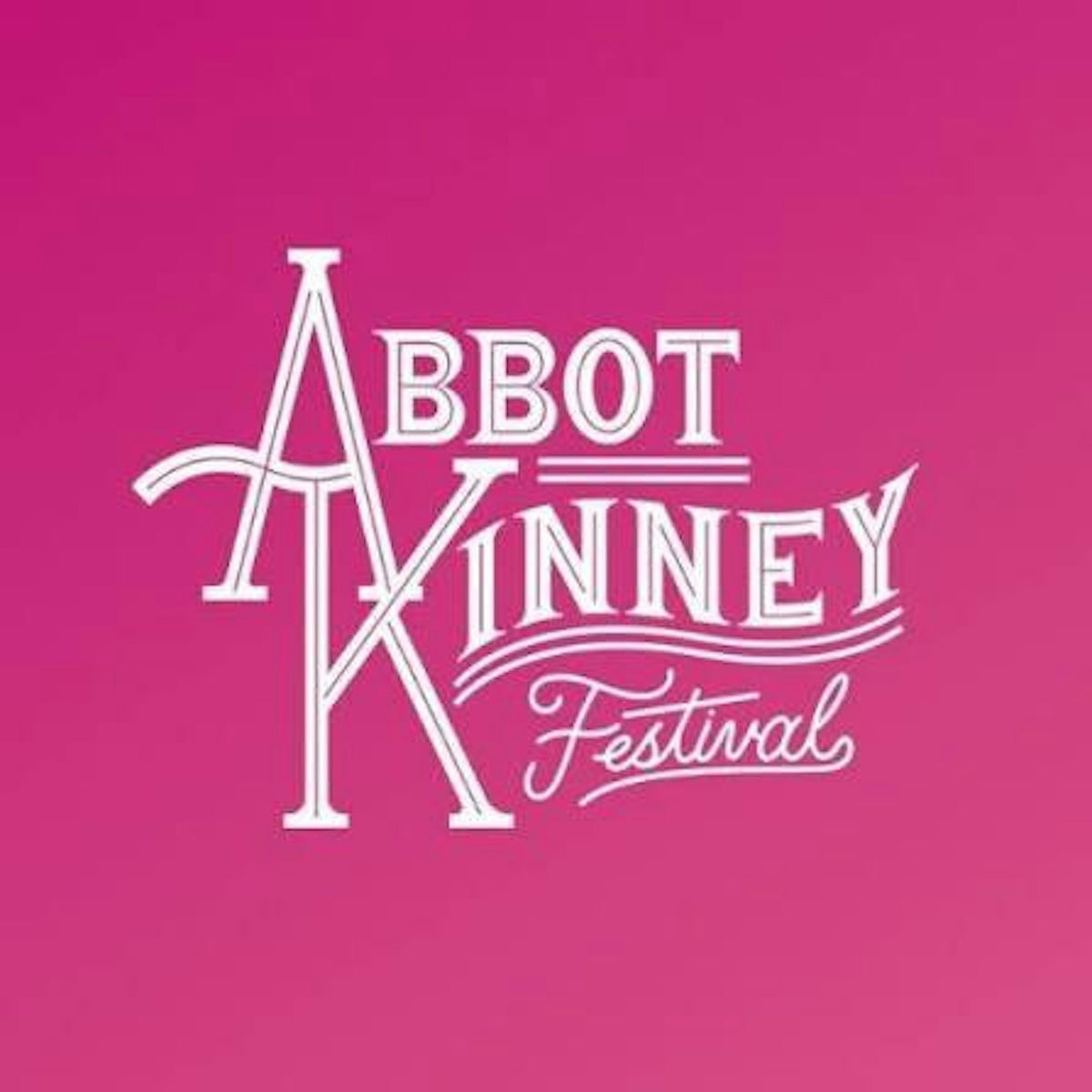 White 'Abbott Kinney Festival' text logo centered on a bright pink background.